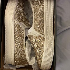 Glittering Gold Floral Sneakers